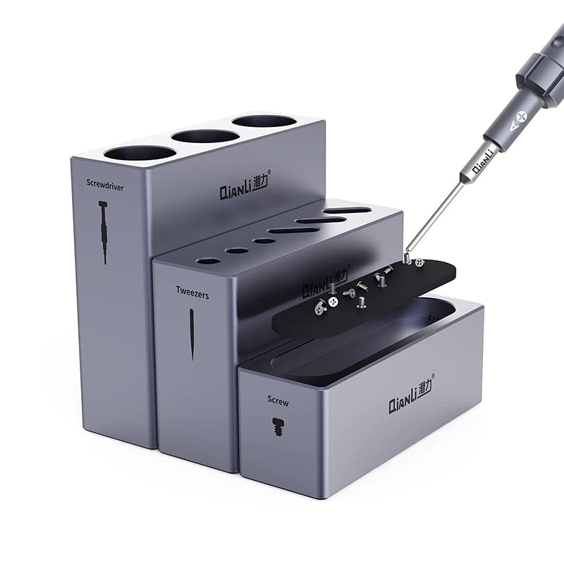 Organizador modular de almacenamiento QIANLI ICube de aleación de aluminio para herramientas, tornillos y piezas de reparación de teléfonos móviles