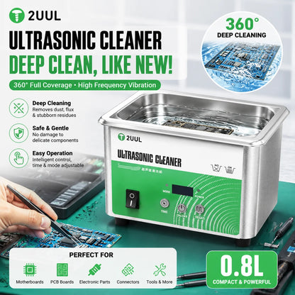 2UUL SS01 0.8L Ultrasonic Cleaner 40KHz Digital Timing Degas Function For Phone Mainboard IC Cleaning Machine Tools