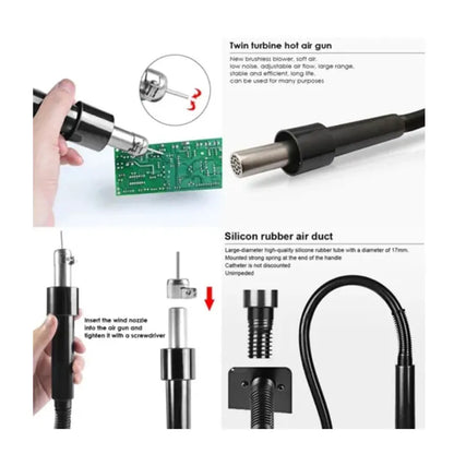 QUICK 857DW+ Adjustable Hot Air Gun 580W Welding Tools Portable Digital Display SMD Rework Solder Station With Nozzles & Heater