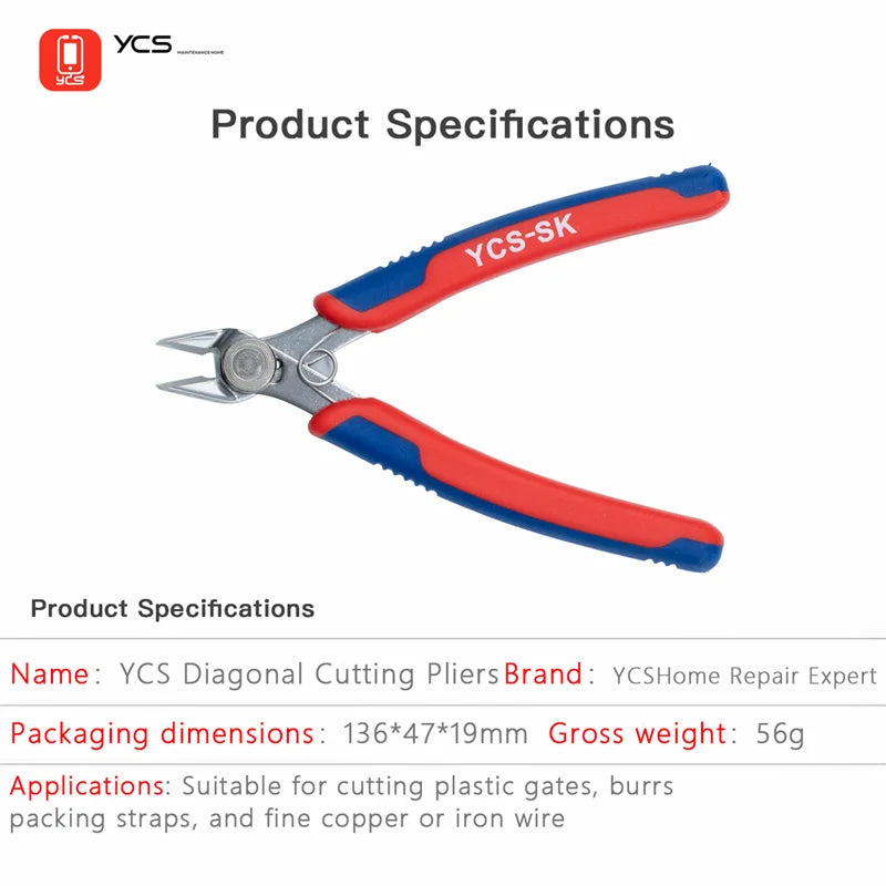 YCS-SK Diagonal Cutting Pliers for Electronics Repair Jumper Wires PCBs Cutting Plastic Gates Fine Copper or Iron Wire Tool