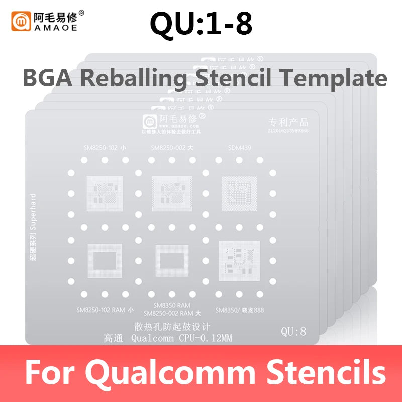Amaoe QU1-QU8 Qualcomm Snapdragon CPU BGA Reballing Stencil Set