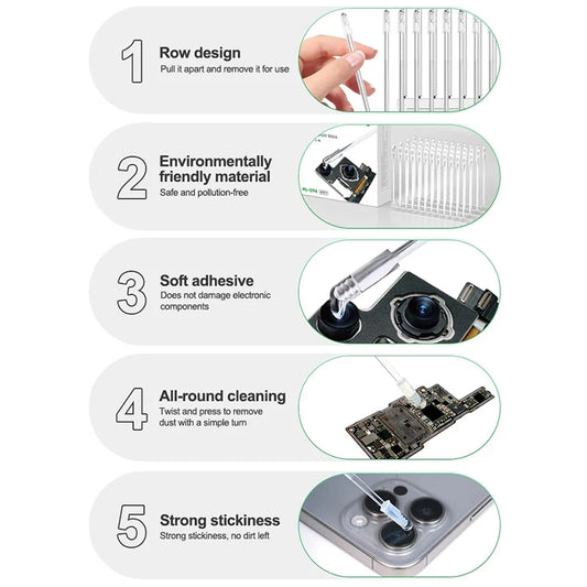 48pcs RELIFE RL-094 Camera Lens Dust Removal Stick Strong Adhesion For Phone Repair Cleaning Tool
