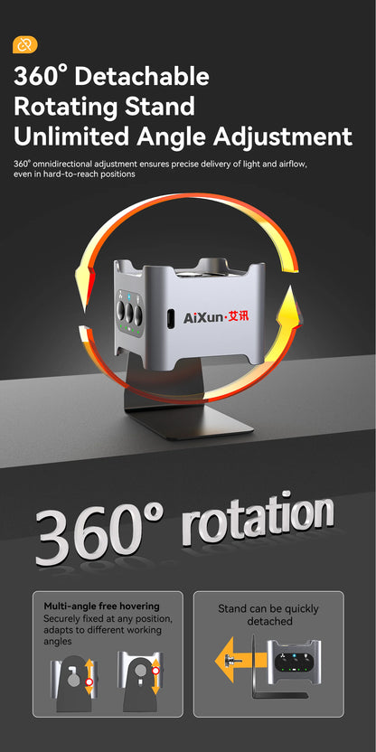 Ventilador de curado UV AIXUN LF03 4 en 1 Refrigeración Disipación de calor Curado rápido Iluminación de doble nivel Extracción de humos Para ventilador de reparación de teléfonos