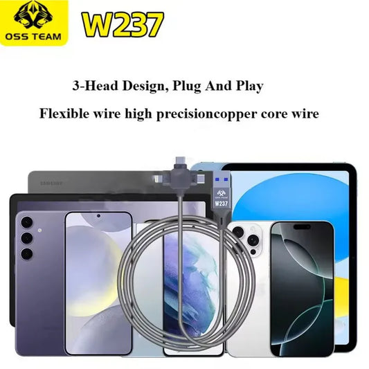Cable de ingeniería OSS W237 para recuperación de datos, DFU con un solo clic, reinicio con un solo clic, entrada en modo de recuperación, diseño de 3 cabezales, reparación de teléfonos
