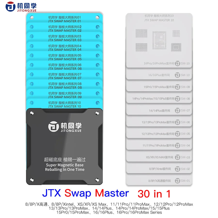 JTX SM-01 New Upgrade Swap Master Chip Reballing Fixture Platform for IPhone 8-16PM Series Motherboard CPU Repair Stencil Kit
