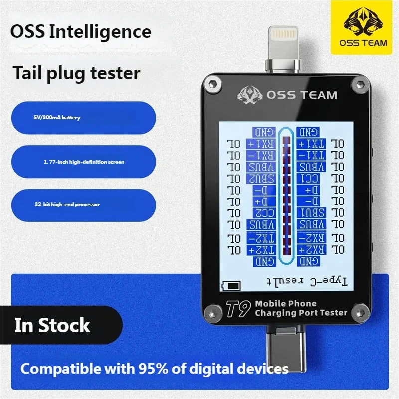 OSS TEAM T9 Intelligent Tail Plug Tester Mobile Phone Detection Automatic Lock Fault Point Mobile Phone Charging Port Tester