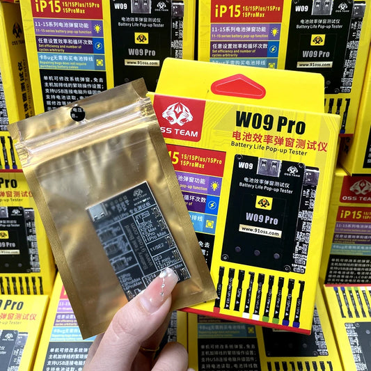 OSS W09 Pro V3 Probador emergente de eficiencia de batería para teléfonos móviles 11-15 PM Sin necesidad de cable externo Herramienta de modificación de datos de batería