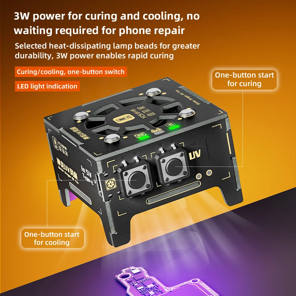 YCS 2 IN 1 UV Curing Lighting & Cooling Fan Kit for Phone Repair, LED Lamp with Exhaust Fan for Motherboard Chip PCB Work