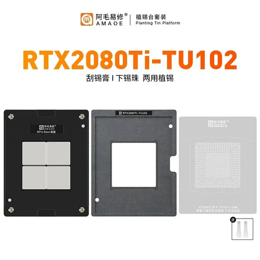 Set de plantilla y plataforma para reballing de GPU BGA Amaoe para RTX 2080 / 2080 Ti (TU102)