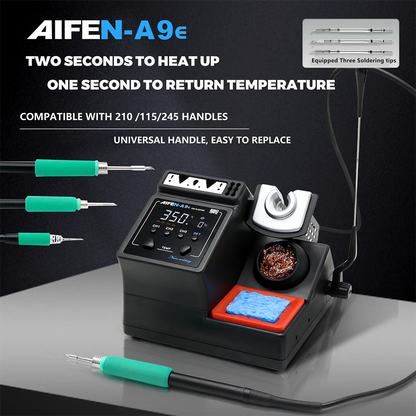 Estación de soldadura AIFEN A9E compatible con puntas originales para cautín y mangos 210/245/115, con control de temperatura y estación de retrabajo con aire caliente