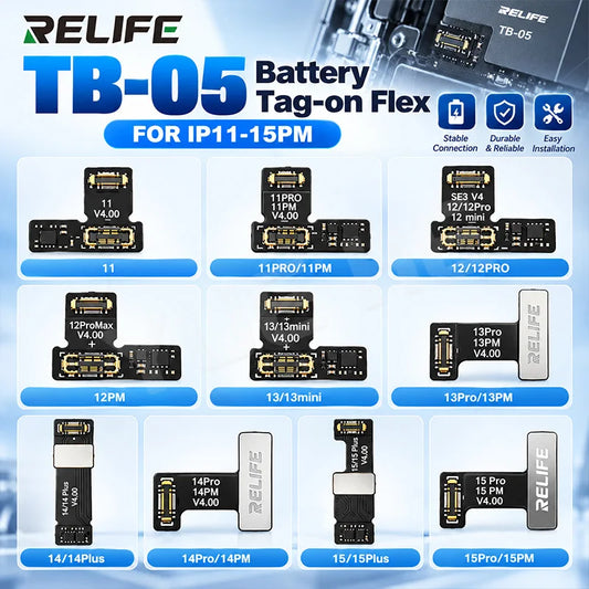 Cable flexible de reparación de batería RELIFE TB05 V4.0, señal estable, soluciona el problema de la advertencia de batería para el reemplazo de batería de iPhone
