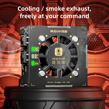 YCS 2 IN 1 UV Curing Lighting & Cooling Fan Kit for Phone Repair, LED Lamp with Exhaust Fan for Motherboard Chip PCB Work