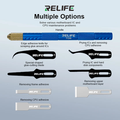 RELIFE TK5 8-in-1 Multi-Function Blade Set for Mobile Phone Repair Motherboard PCB IC CPU Adhesive Removal Pry Tool Cutting Tool