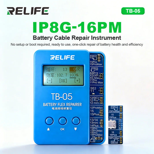 Programador de baterías para iPhone RELIFE TB-05 y cables