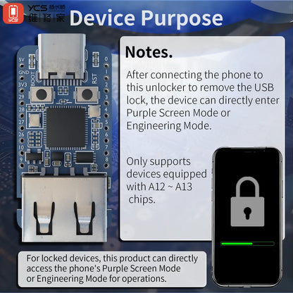 YCS-A12/A13 Chip Engineering Mode Device / USB Purple Screen Module – Supports XR XS XS Max 11 11P 11PM iPad 9 and SE 2020