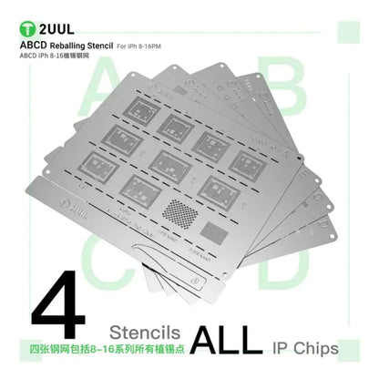 2UUL BG01 4PCS Reballing Stencils Nand Flash/ WIFI/Face ID /Screen /Baseband / Power Amplifier IC Steel Mesh for IPhone 8-16PM
