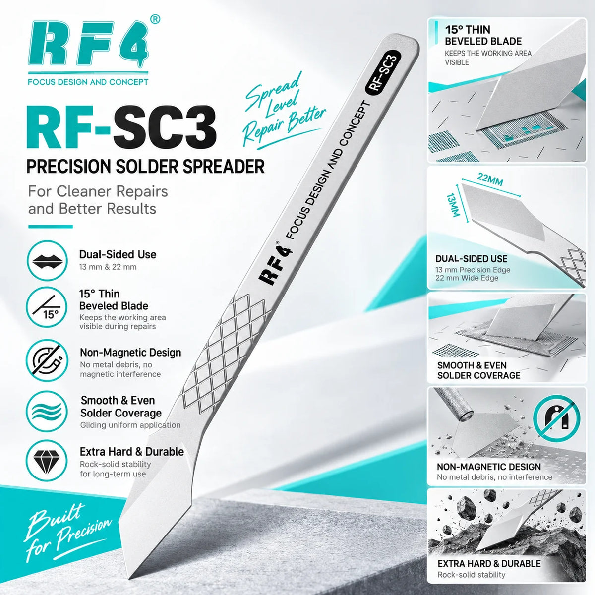 RF4 RF-SC3 Non-Magnetic Solder Spatula for PCB and IC Repair