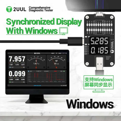 2UUL PW32 Comprehensive Tester Real-time Charging Detection of Type-C Port for Rapid Fault Location Tail Plug Detection Tool