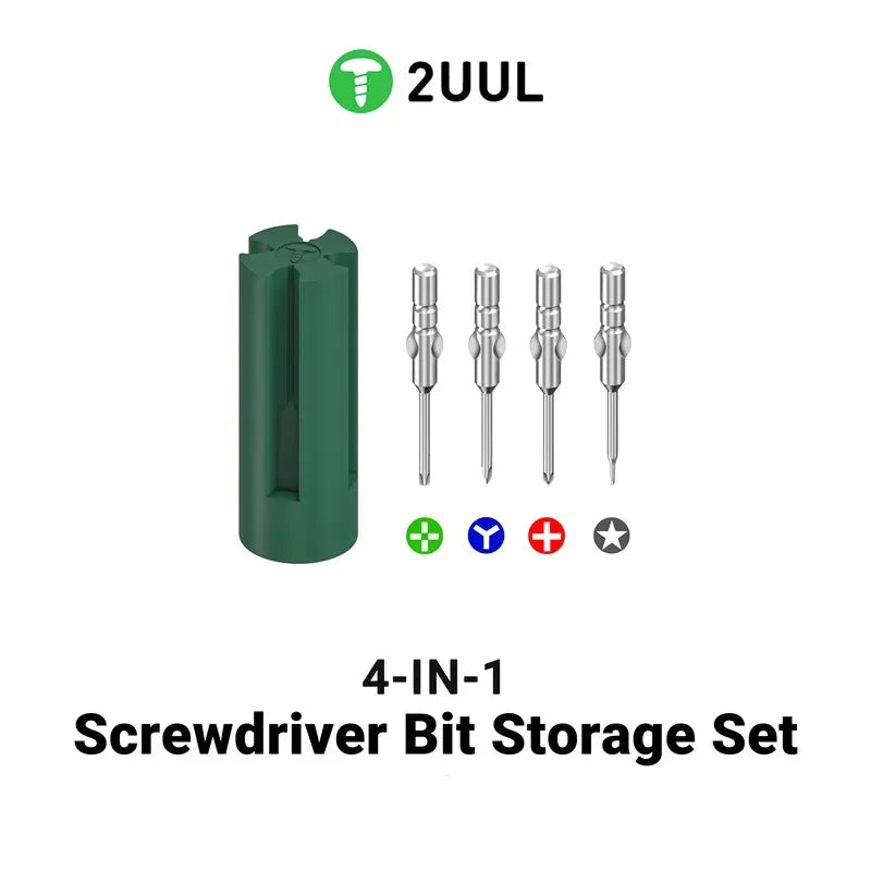 2UUL SD24 4 IN 1 Screwdriver Bits with Magnetic Storage Set High-Hardness Alloy S2 Head CC /Pentalobe/Tri-Point/Phillips Bits