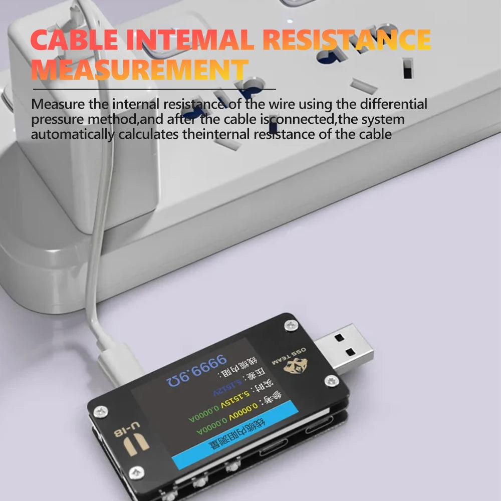 OSS U18 Voltage Current Tester Support Fast Charging Charging Current/Voltage Testing Capacity Cable Resistance Measurement Tool