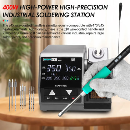 SUGON T61 Soldering Station 400W Compatible Soldering Iron Tip C470/245/210 Large Solder Joints Welding Rework Station