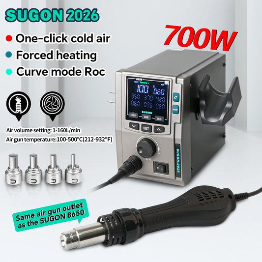 Estación de soldadura SUGON de 700 W, pistola de aire caliente con flujo de aire de 160 niveles, estación de retrabajo electrónico, herramientas de soldadura para reparación de teléfonos, BGA, PCB y SMD