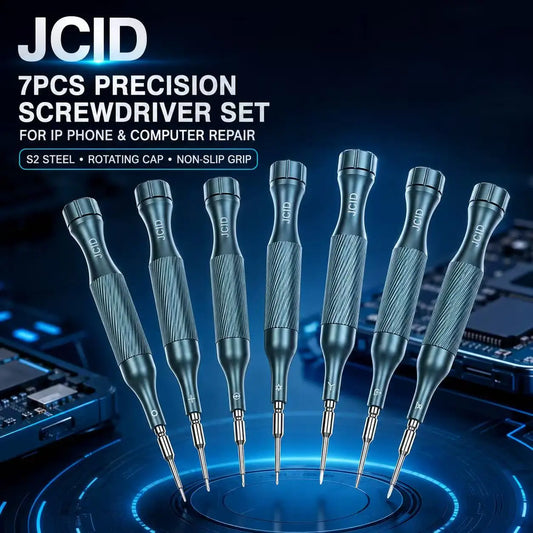 Juego de herramientas de reparación JCID de 7 destornilladores de precisión: Phillips 1,5 y 1,2, pentalobe 0,8, tipo Y 0,6, hexagonal 2,5 y Torx T2 y 4IP, para teléfonos y computadoras IP