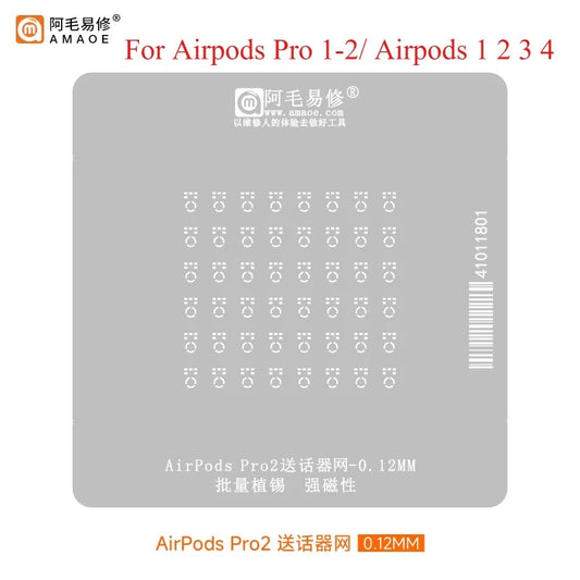 Plantilla AMAOE BGA para reballing de AirPods Pro 1/2 y AirPods 1/2/3/4 para reparación del IC del sensor y el micrófono