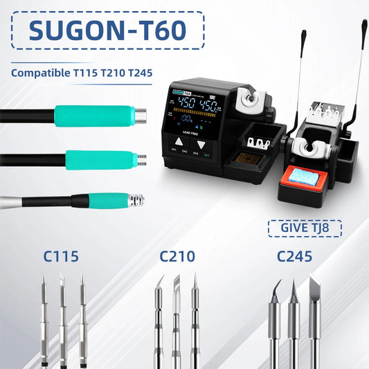 Estación de soldadura SUGON T60 compatible con puntas de soldar originales 115/210/245, con mango doble y pantalla digital, estación de soldadura y retrabajo