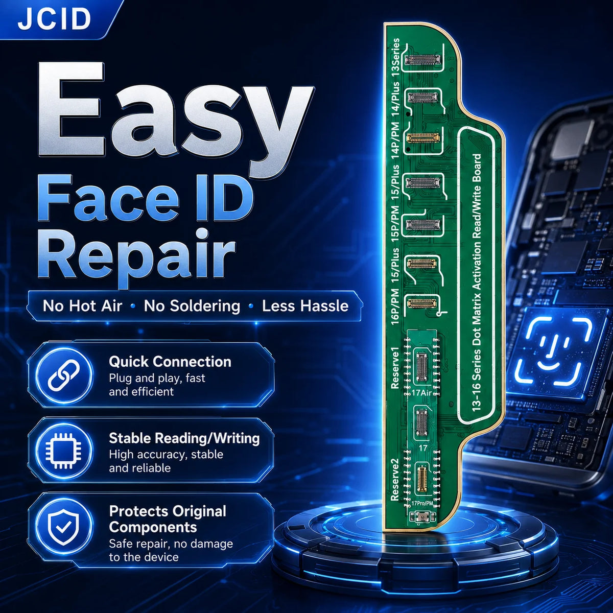 NEW JCID 13-17PM Dot Matrix Activation Read Write Board for iPhone Face ID Repair No Soldering Hot Air V1S Pro V1S Plus V1SE