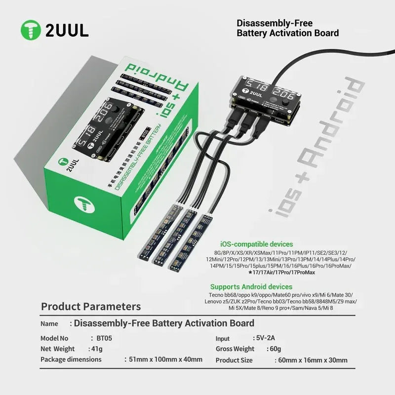 2UUL BT05 Disassembly-Free Battery Activation Board for IPhone Android Phone Dead Battery Fast Charging Test Activation Tool