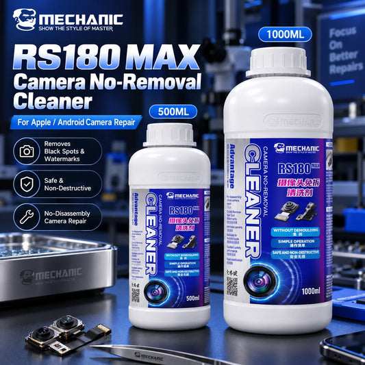 MECHANIC RS180 MAX 500ml 1000ml Agente de limpieza para cámara de teléfono Líquido para limpiador ultrasónico para eliminación de marcas de agua y manchas negras Reparación