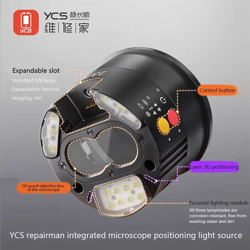 YCS Integrated Microscope Polarized LED Ring Light With UV Lamp Adjustable Positioning Light Source for Phones PCB Repair Tools