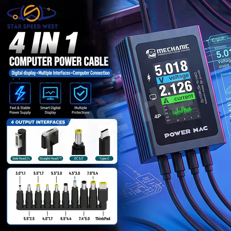 MECHANIC POWER MAC Computer Power Cable with Digital Display Multi Interface Adapter For MacBook Xiaomi Huawei Laptop Repair