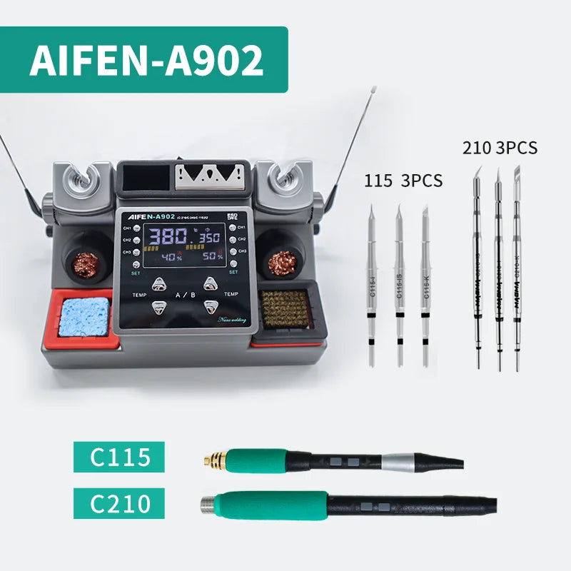 AIFEN A902 Soldering Station  C115 C210 C245 Double Station Welding Rework Station For Cell-Phone PCB  IC Repair Solder Tools