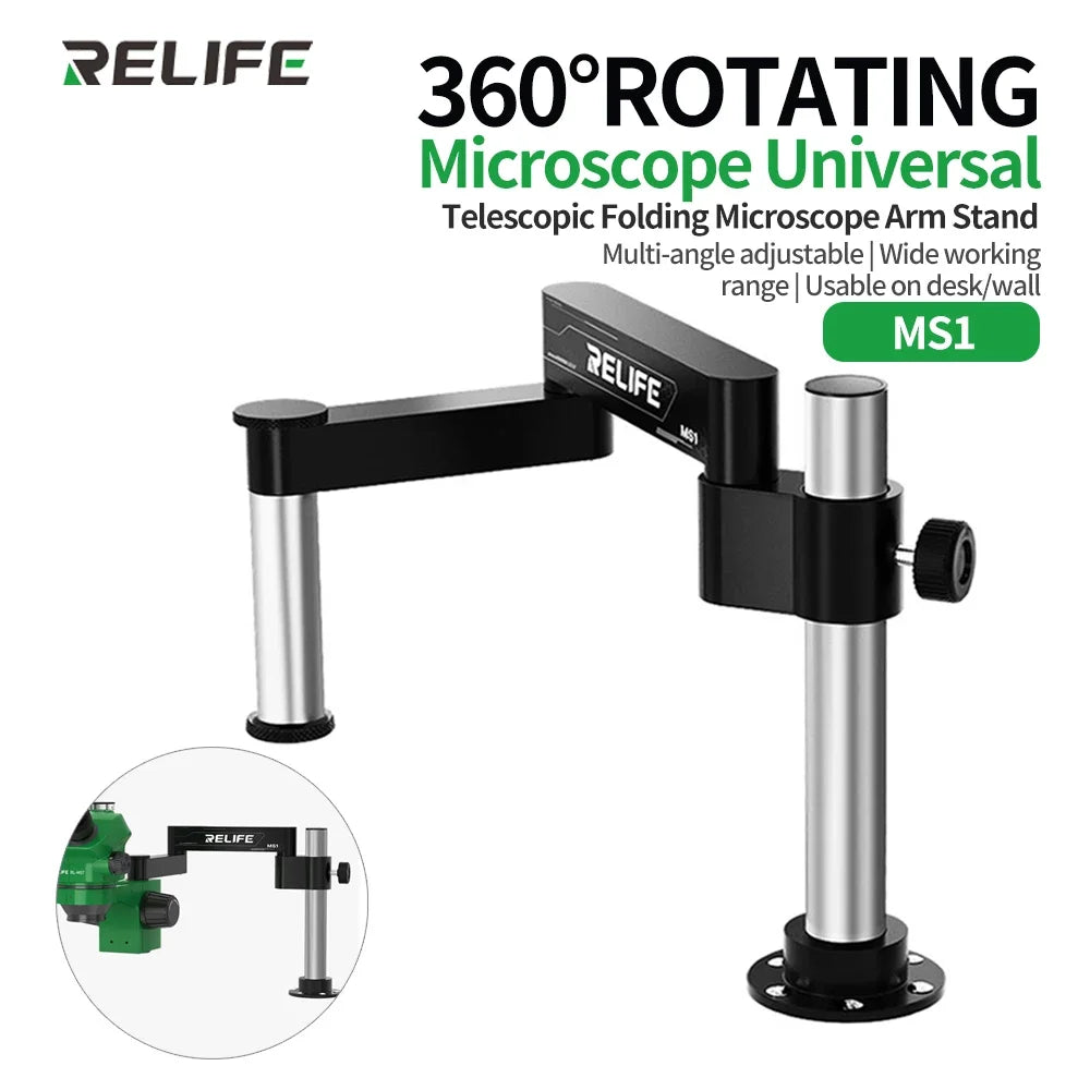 Soporte giratorio de 360° para microscopio RELIFE MS1 | Soporte de pared plegable con brazo oscilante para microscopios y herramientas de laboratorio