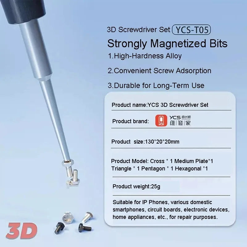 YCS YCS-T05 3D High Precision Screwdriver Set for Mobile Phone Maintenance Electronic Disassembly Repair Bolt Driver Kit