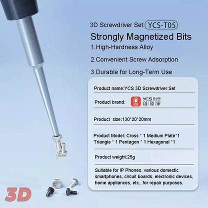 YCS YCS-T05 3D High Precision Screwdriver Set for Mobile Phone Maintenance Electronic Disassembly Repair Bolt Driver Kit