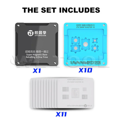 JTX SWAP MASTER Stencil Kit for IPhone 8-16 Pro/Max Super Magnetic Reballing Platform with Magnetic Base Repair Tools