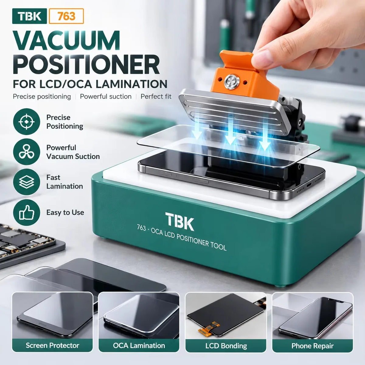 Posicionador de laminación al vacío para LCD y OCA TBK 763