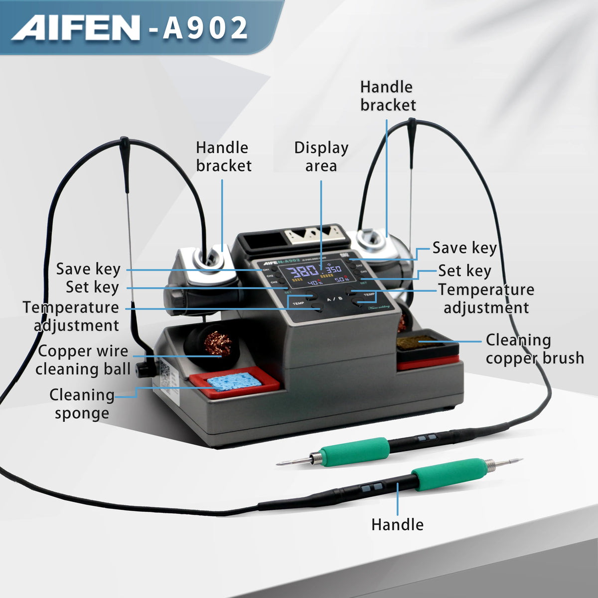 AIFEN A902 Soldering Station  C115 C210 C245 Double Station Welding Rework Station For Cell-Phone PCB  IC Repair Solder Tools