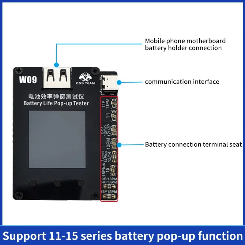 OSS W09 Pro V3 Battery Efficiency Pop up Tester Mobile Phone 11-15 PM No Need External Cable Battery Data Modify Tool
