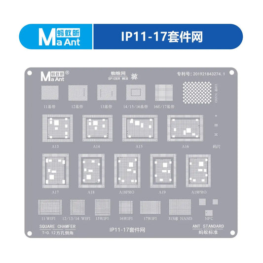 Plantilla de reballing MAANT para NAND/NFC/Wi-Fi del iPhone 11-17