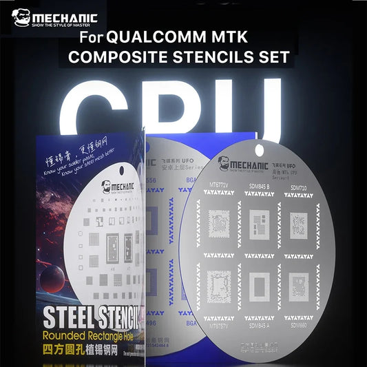 Juego de plantillas para reballing BGA MECHANIC UFO para CPUs Qualcomm y MTK