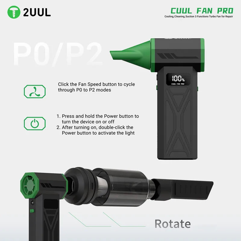 2UUL DA97 DA970 Cuul Fan Vac Pro Portable Air Blower 130000r/min 3 in 1 Mobile Phone Repair Cooling Cleaning Suction Turbo Fan