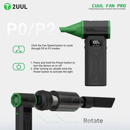 2UUL DA97 DA970 Cuul Fan Vac Pro Portable Air Blower 130000r/min 3 in 1 Mobile Phone Repair Cooling Cleaning Suction Turbo Fan