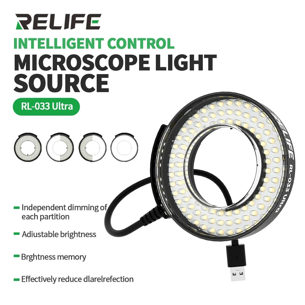 RELIFE RL-033 Ultra Microscope LED Ring Light 105 LEDs USB Powered Adjustable Brightness Partition Control Light Source Tools
