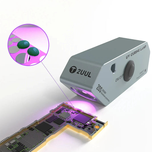 2UUL SC05 Lámpara portátil de curado UV con carcasa metálica de 600 mAh, USB a Type-C, doble mecha para reparación de tabletas, teléfonos, placas base y chips de CPU