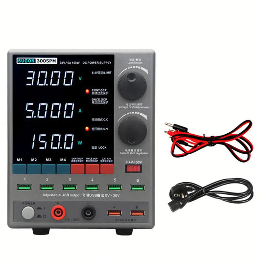 Fuente de alimentación de CC ajustable SUGON 3005PM 30 V 5 A, 4 pantallas digitales, regulador de voltaje estabilizado para laboratorio, interruptor, Mac