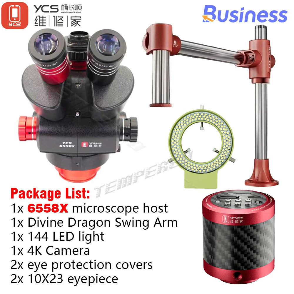 YCS Red Shenlong Arm 6558X 6558S 6575X 7050X Trinocular Microscope Set For Mobile Phone Repair Maintenance Circuit Board Special